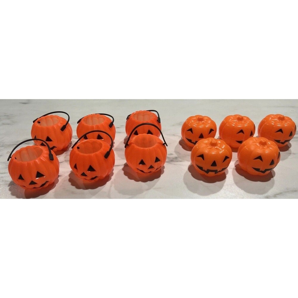 Lot of 11 Mini Pumpkins vintage blow mold Halloween Party Treat Containers New